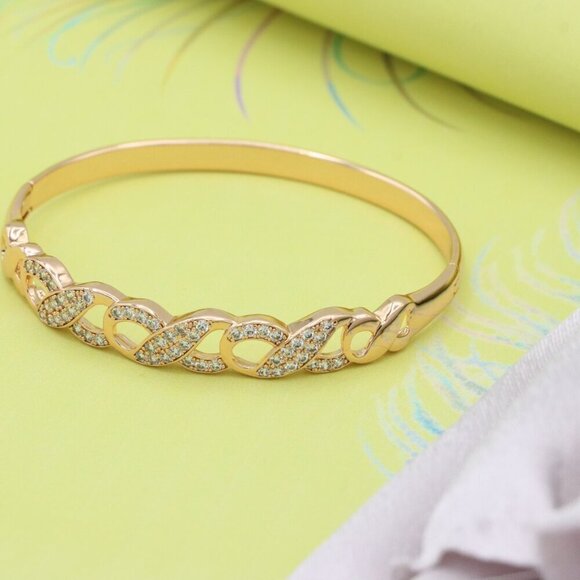 Rose Gold Bangle with Infinity Design and Sparkling Stones, XPBL0456 - Picture 5 of 12